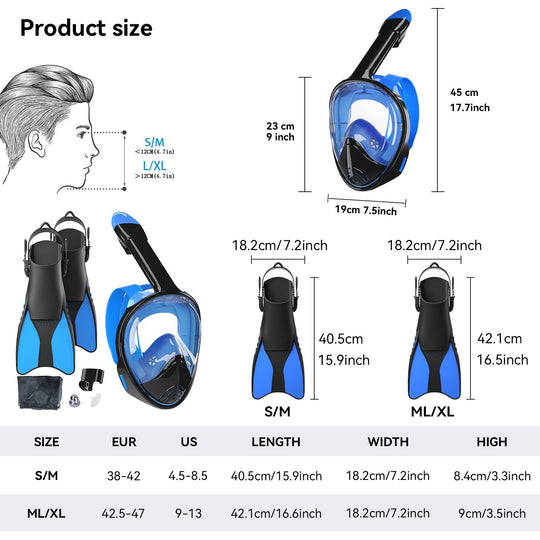 Ensemble de plongée en apnée pour homme avec masque intégral et palmes 2