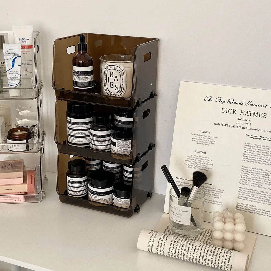 Ensemble de rangement empilable pour cosmétiques avec poignées 0