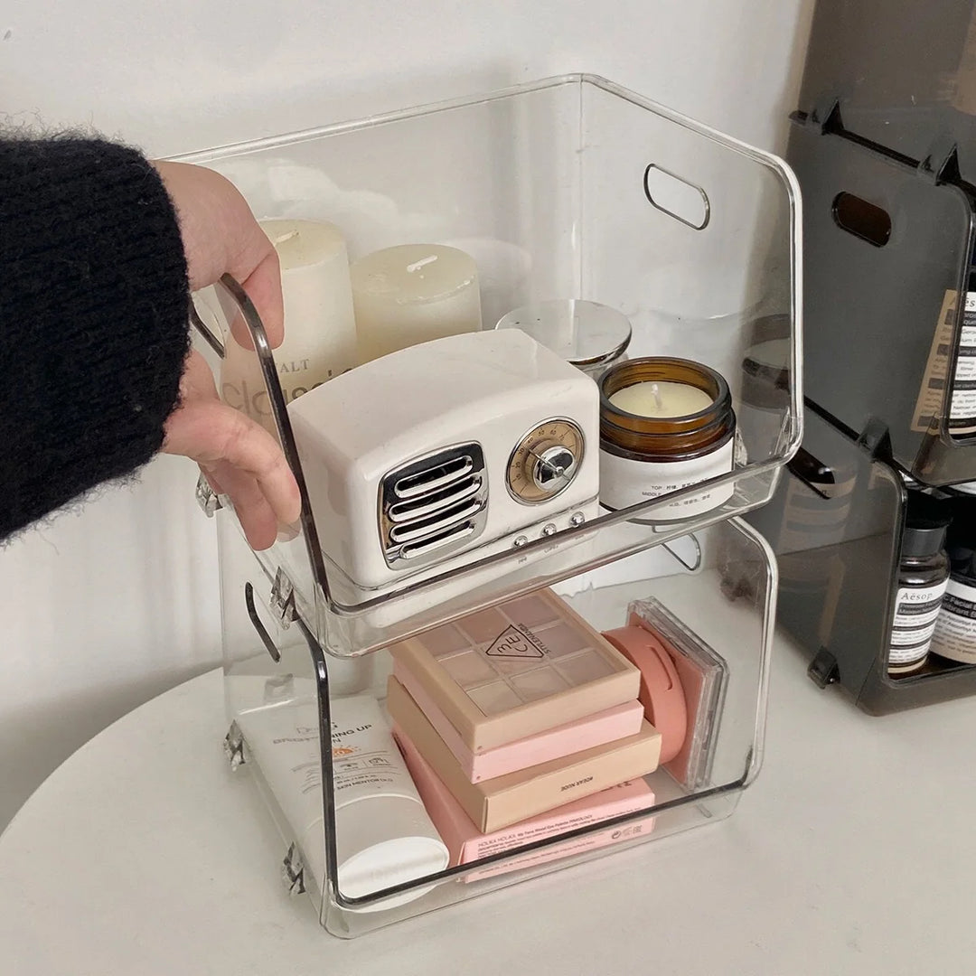 Ensemble de rangement empilable pour cosmétiques avec poignées 1