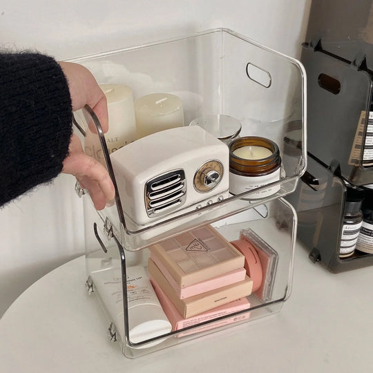Ensemble de rangement empilable pour cosmétiques avec poignées 1