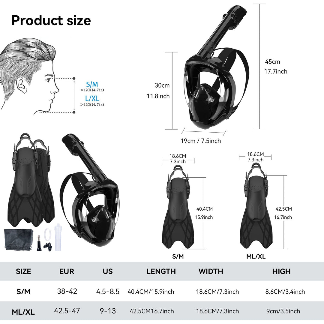 Ensemble de snorkeling pour homme avec masque intégral et palmes flexibles 2
