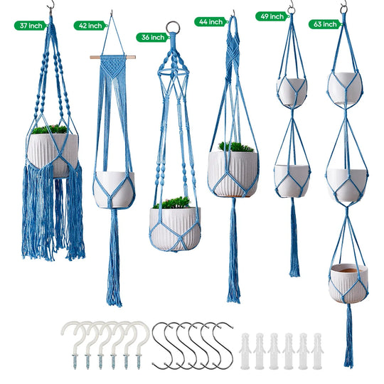 Ensemble de suspensions pour plantes en macramé artisanal 10