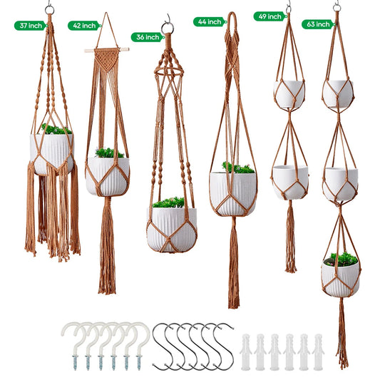 Ensemble de suspensions pour plantes en macramé artisanal 11