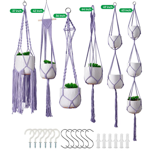 Ensemble de suspensions pour plantes en macramé artisanal 12