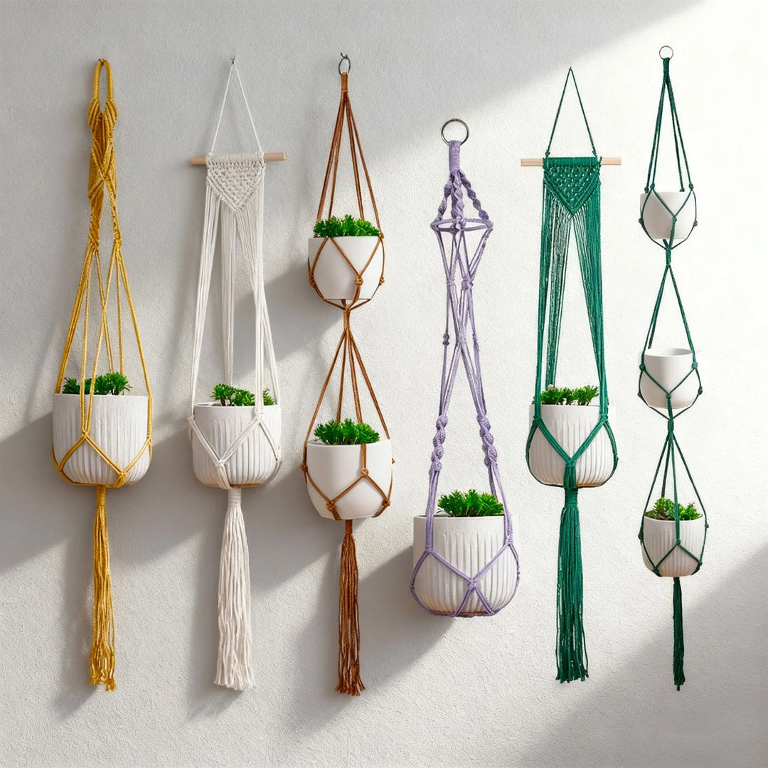 Ensemble de suspensions pour plantes en macramé artisanal 3