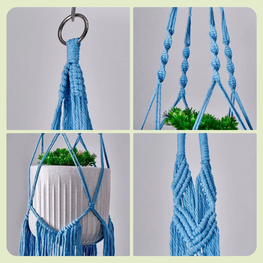 Ensemble de suspensions pour plantes en macramé artisanal 4