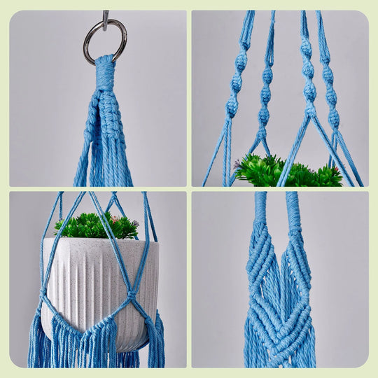 Ensemble de suspensions pour plantes en macramé artisanal 4