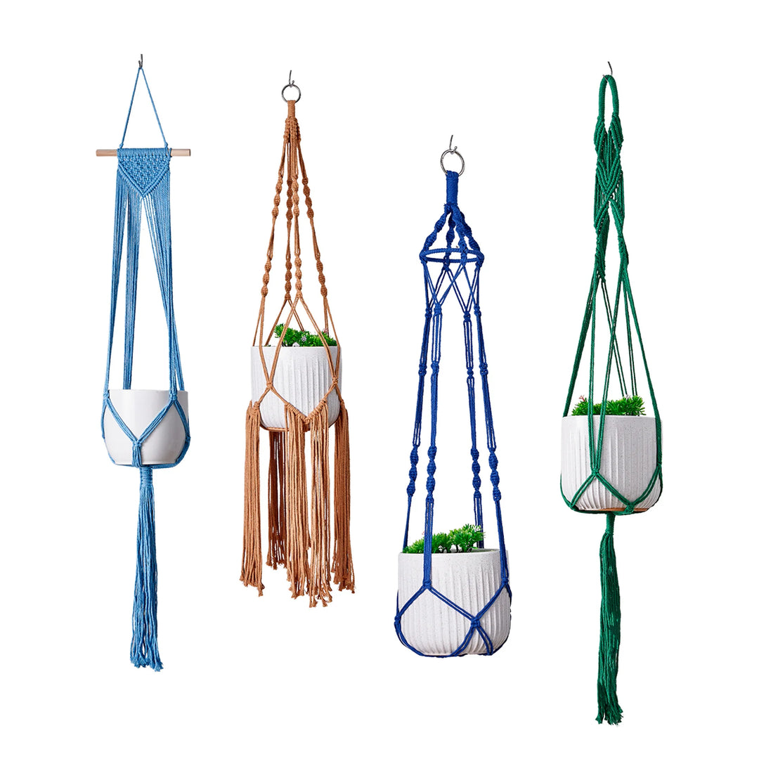 Ensemble de suspensions pour plantes en macramé artisanal 5
