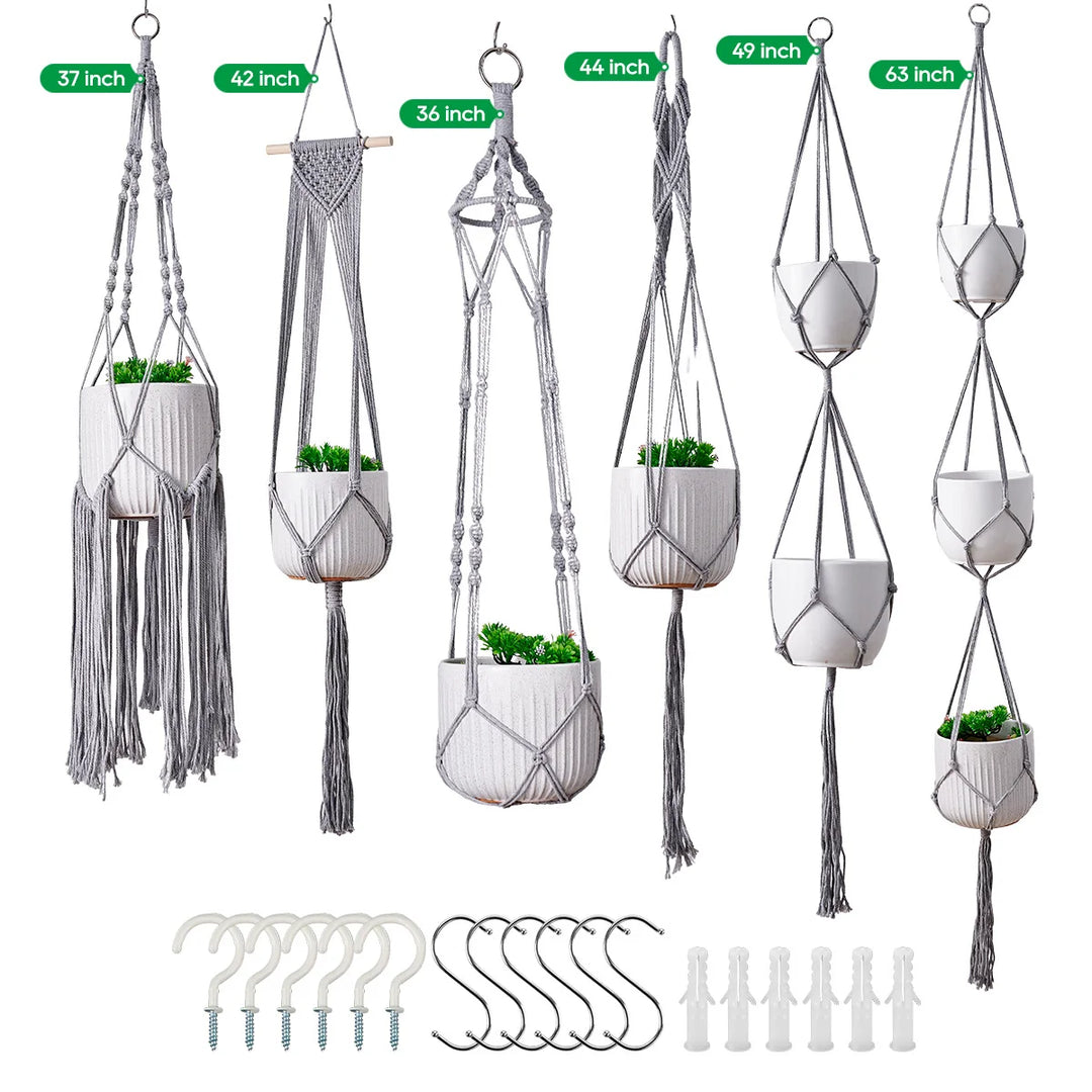 Ensemble de suspensions pour plantes en macramé artisanal 8