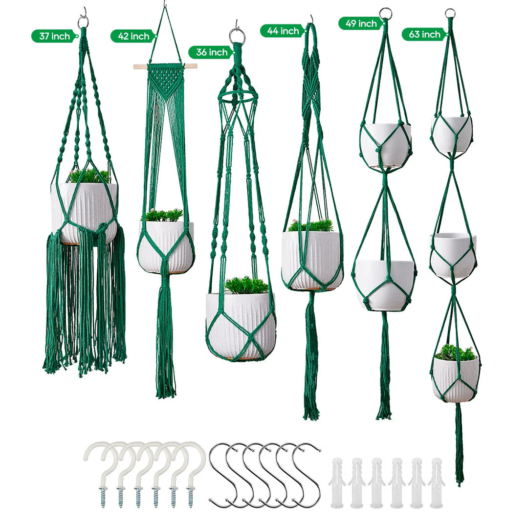Ensemble de suspensions pour plantes en macramé artisanal 9
