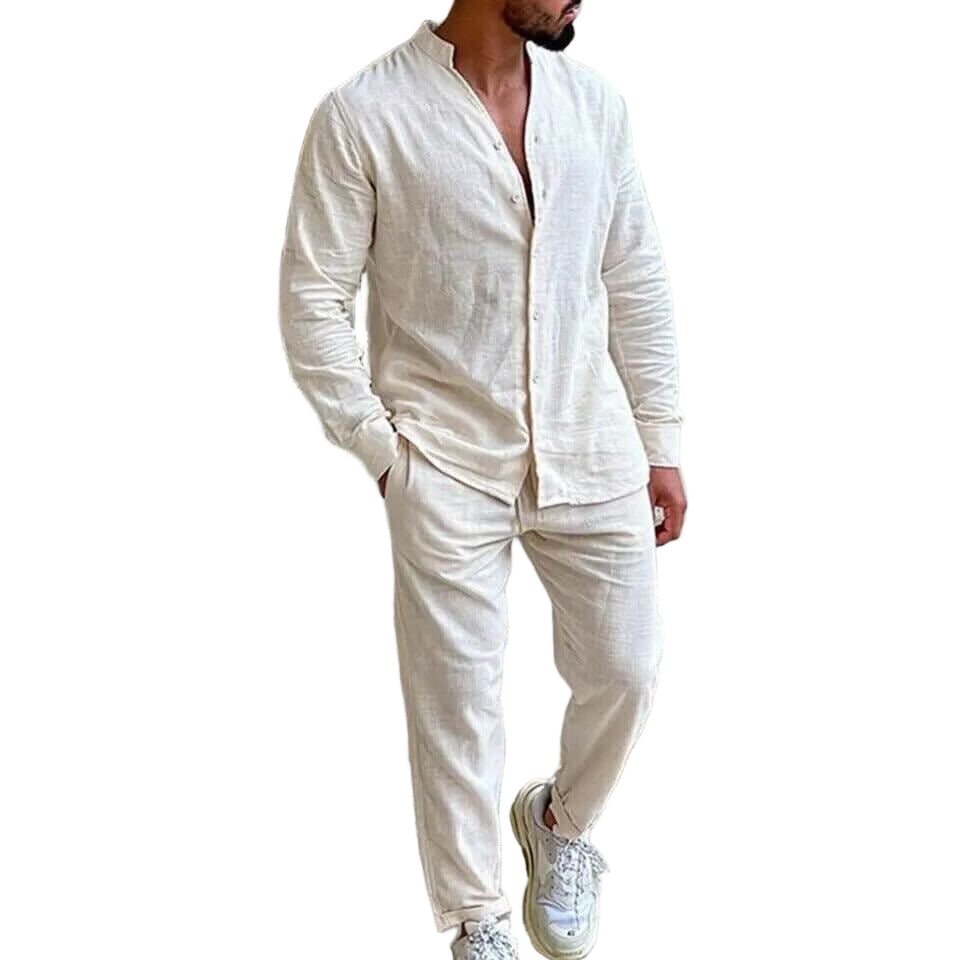 Ensemble en Lin pour Hommes – Chemise à Coupe Détendue et Pantalons Droits 0