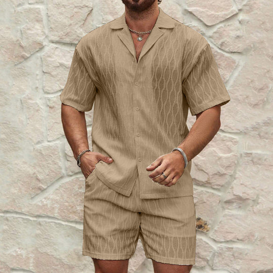 Ensemble pour Hommes en Coton – Chemise à Manches Courtes et Shorts 1