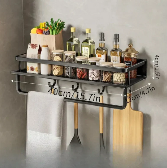 Étagère Murale Cuisine Moderne Avec Crochets Pour Ustensiles Et Rangement Épices 6