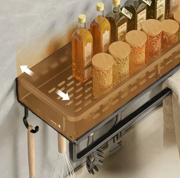Étagère Murale Cuisine Moderne Avec Crochets Pour Ustensiles Et Rangement Épices 7
