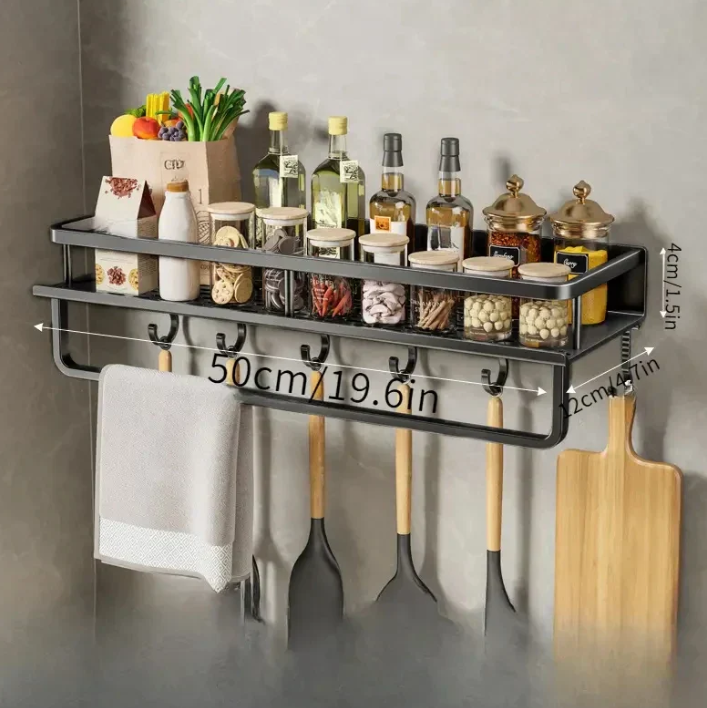 Étagère Murale Cuisine Moderne Avec Crochets Pour Ustensiles Et Rangement Épices 8
