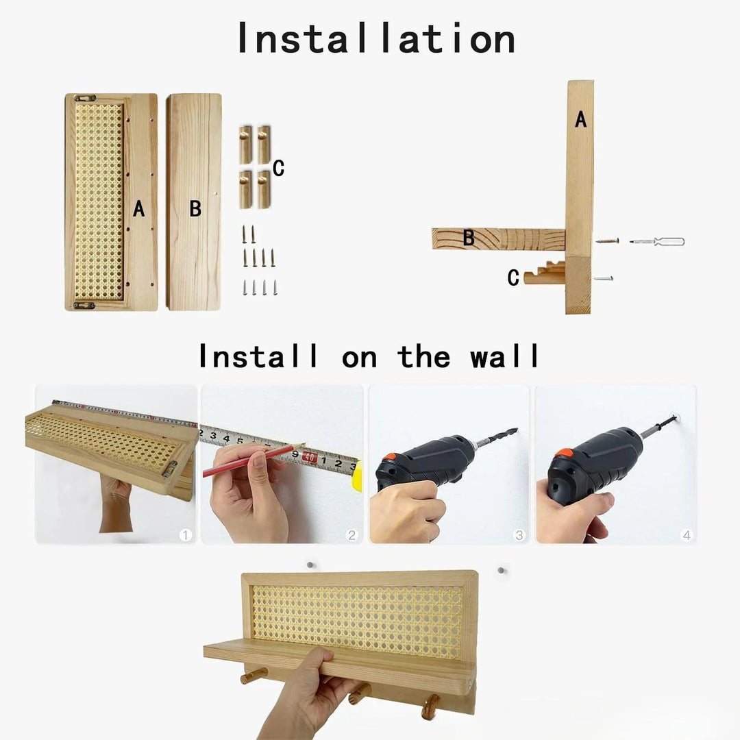 Étagère Murale en Bois avec Crochets Modernes 4