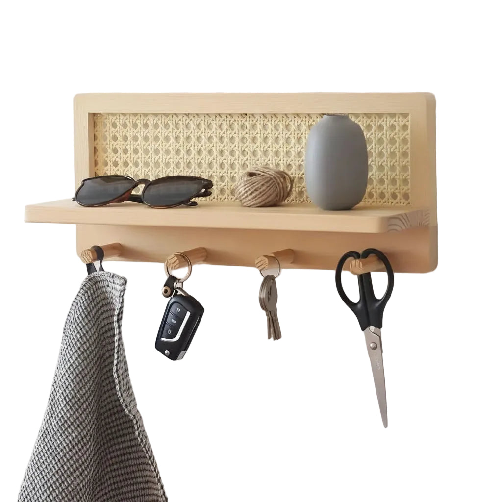 Étagère Murale en Bois avec Crochets pour Décoration 0