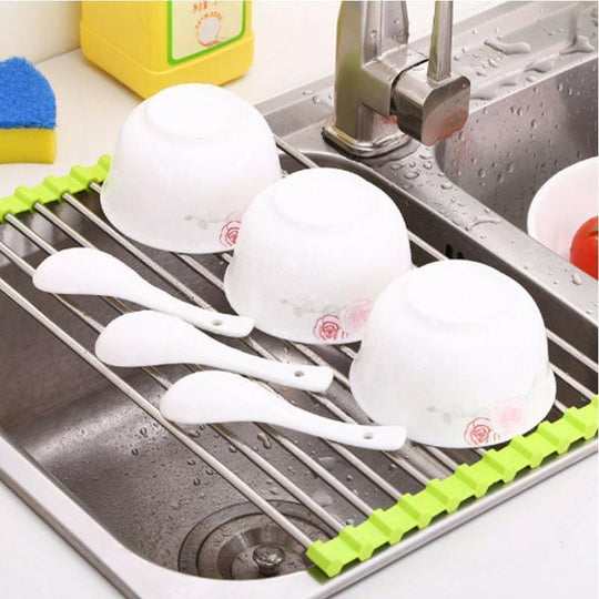 Étagère de Lavage Pliable Multifonctionnelle en Acier Inoxydable 1