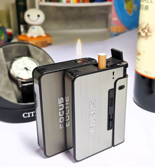 Étui à Cigarettes Automatique Pratique 2 en 1 avec Compartiments pour Cigarettes et Briquet 3