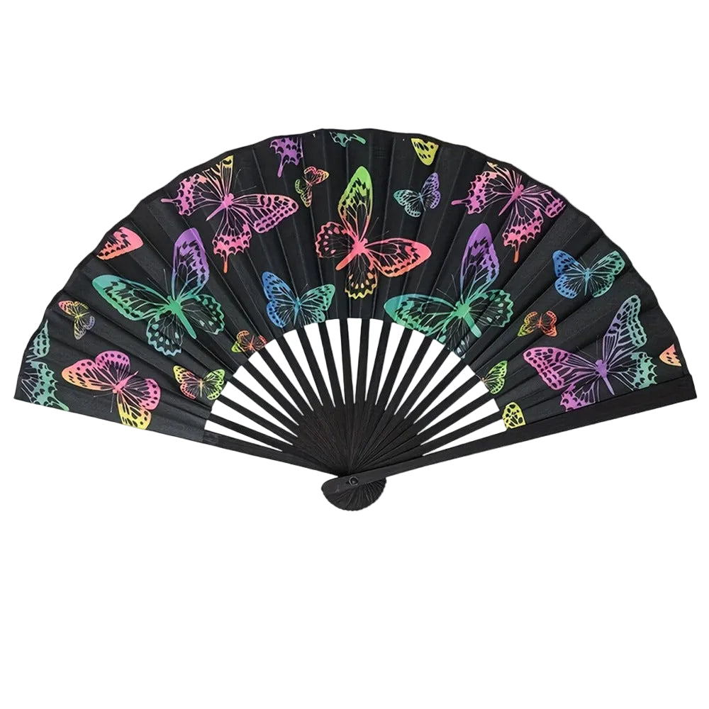 Éventail Pliable Femmes Motif Papillons Colorés 0