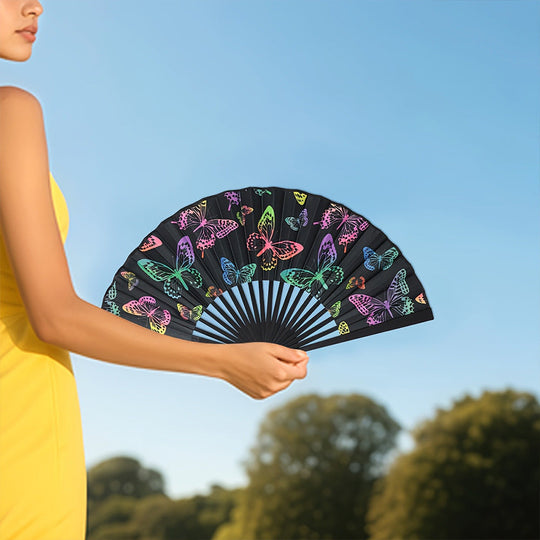 Éventail Pliable Femmes Motif Papillons Colorés 2
