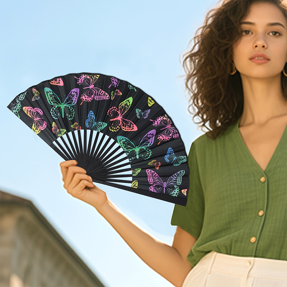 Éventail Pliable Femmes Motif Papillons Colorés 3