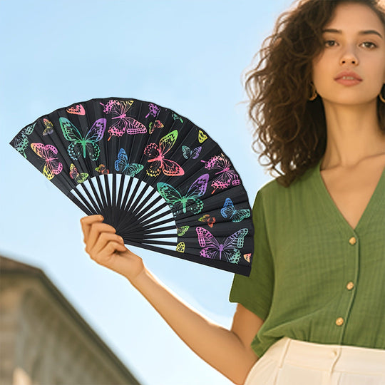 Éventail Pliable Femmes Motif Papillons Colorés 3