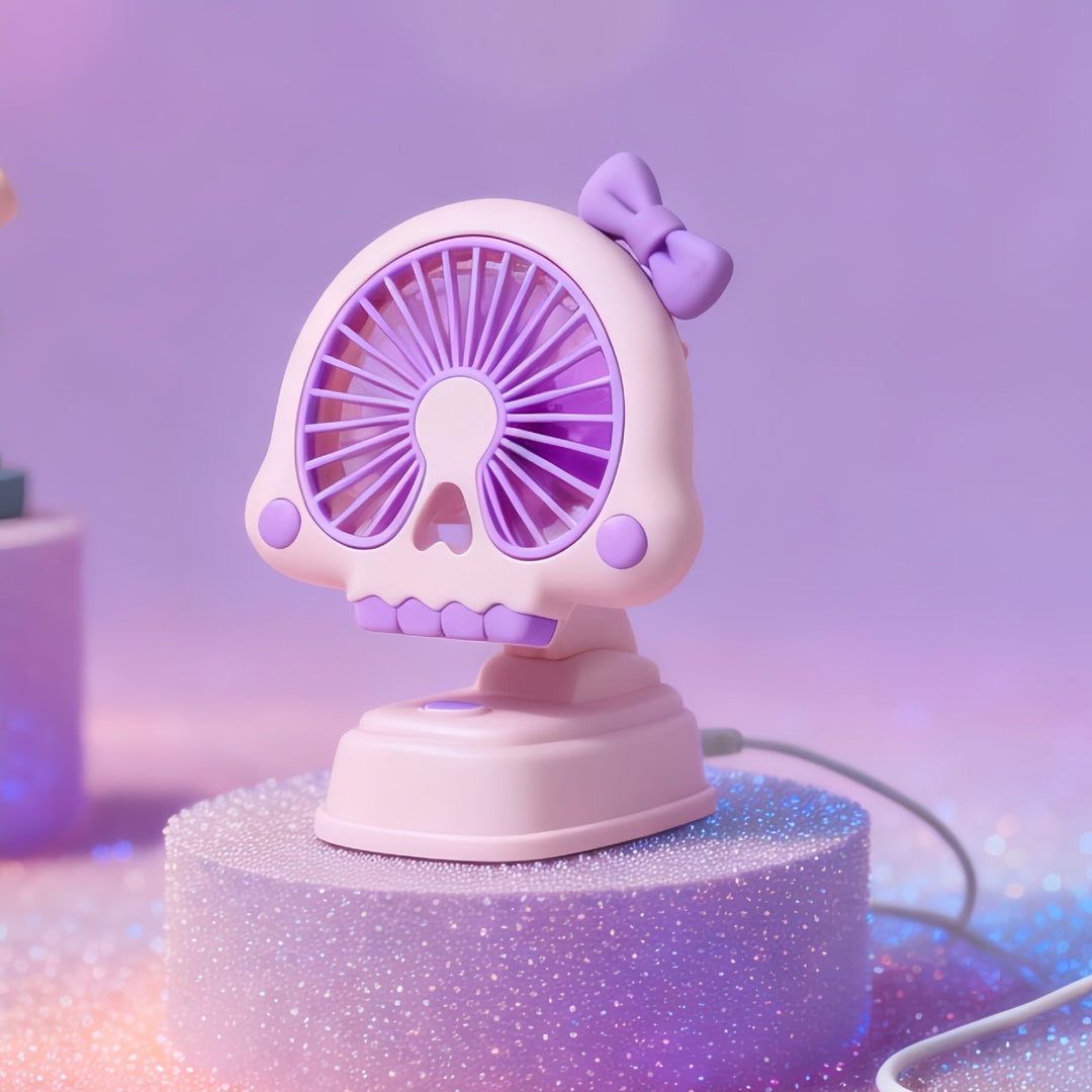 Éventail Portable Femme Design Tête de Mort Compact 3