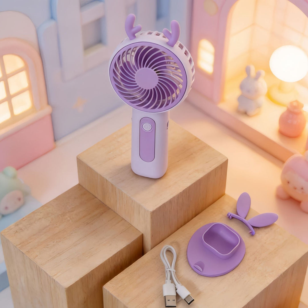 Éventail Portable pour Femmes Design Lapin Avec Réglages de Vitesse 6