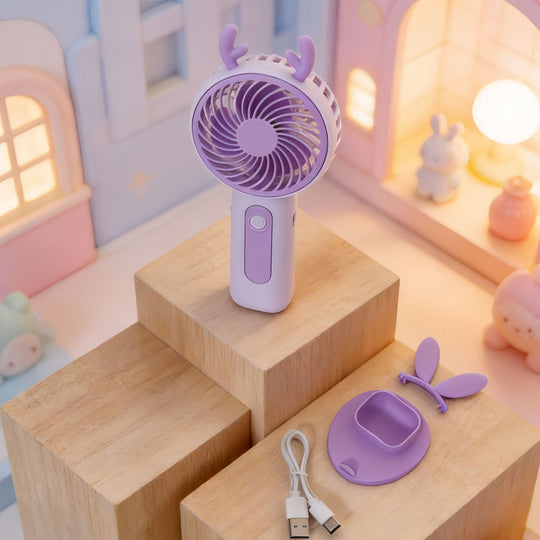Éventail Portable pour Femmes Design Lapin Avec Réglages de Vitesse 6