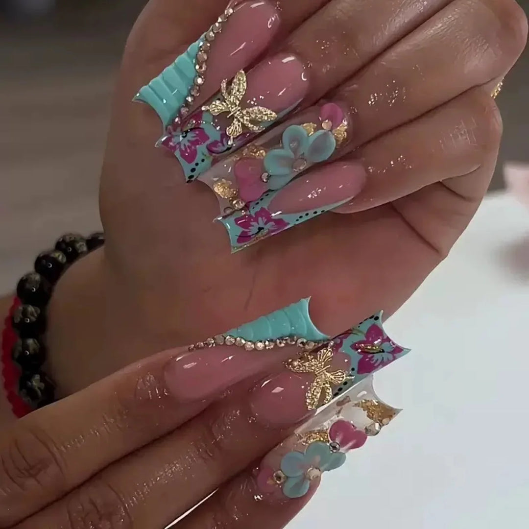 Extensions d'ongles à motifs floraux pour femmes 0