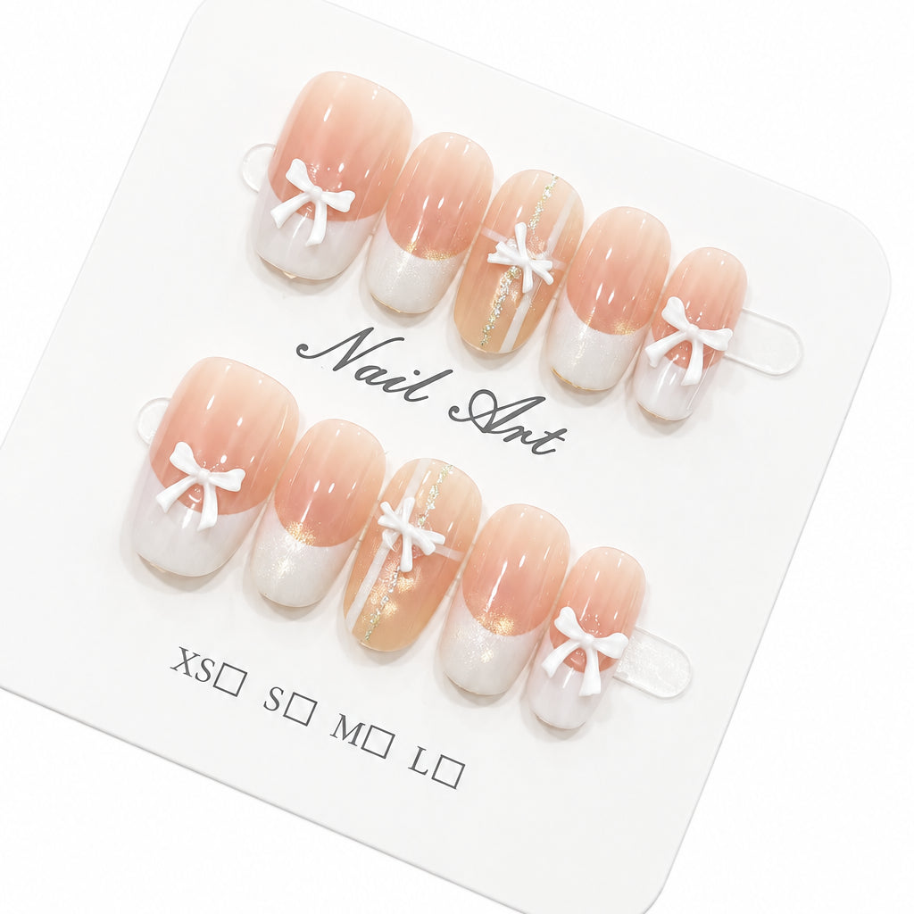 Faux Ongles Décoratifs avec Nœuds pour Femme Style Chic 0