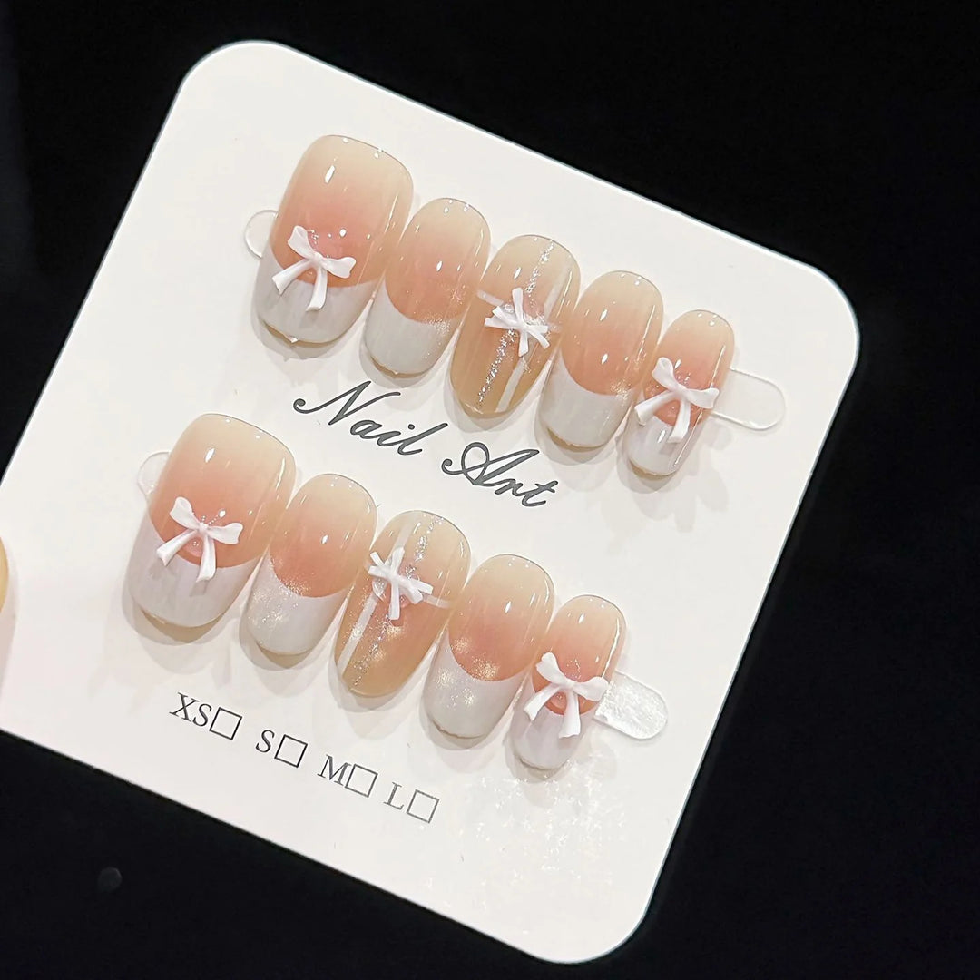 Faux Ongles Décoratifs avec Nœuds pour Femme Style Chic 1