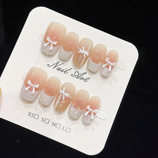 Faux Ongles Décoratifs avec Nœuds pour Femme Style Chic 1