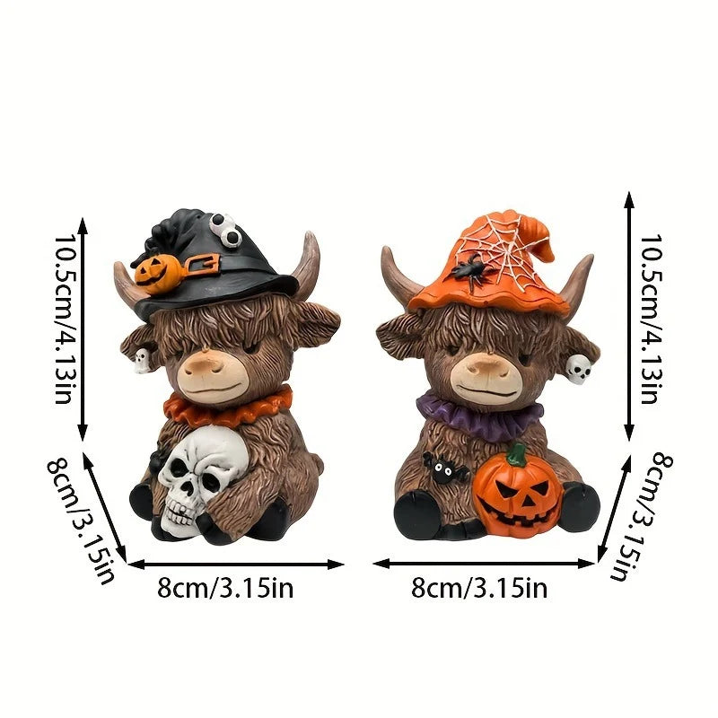 Figurine Décorative Vache Highland Automnale avec Chapeau et Citrouille 3