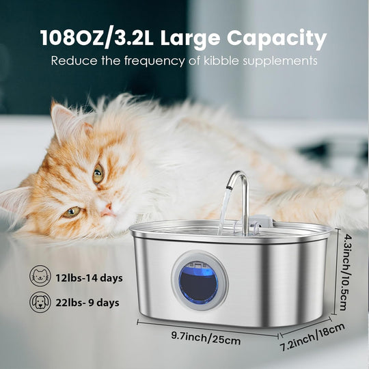 Fontaine à Eau pour Animaux 3,2L avec Filtration Double Action et Pompe Silencieuse 1