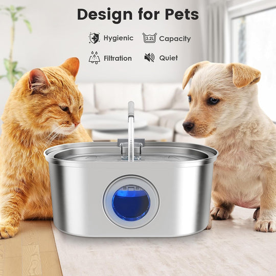 Fontaine à Eau pour Animaux 3,2L avec Filtration Double Action et Pompe Silencieuse 5