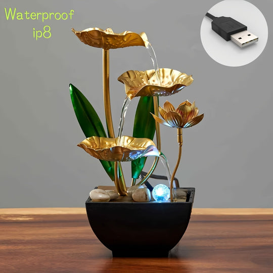 Fontaine d'Intérieur Lotus Apaisante avec Éclairage LED Compact 2