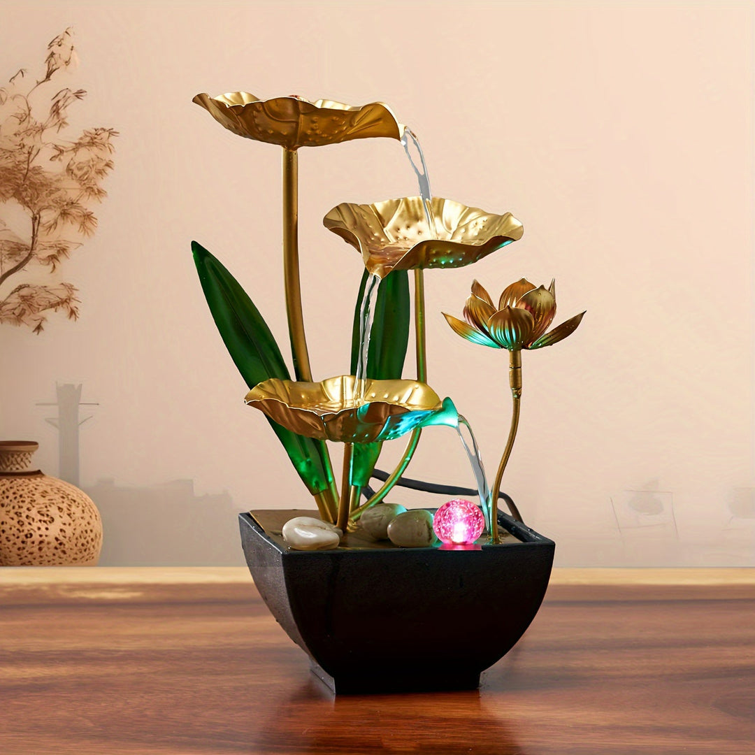 Fontaine d'Intérieur Lotus Apaisante avec Éclairage LED Compact 3