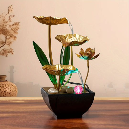 Fontaine d'Intérieur Lotus Apaisante avec Éclairage LED Compact 3