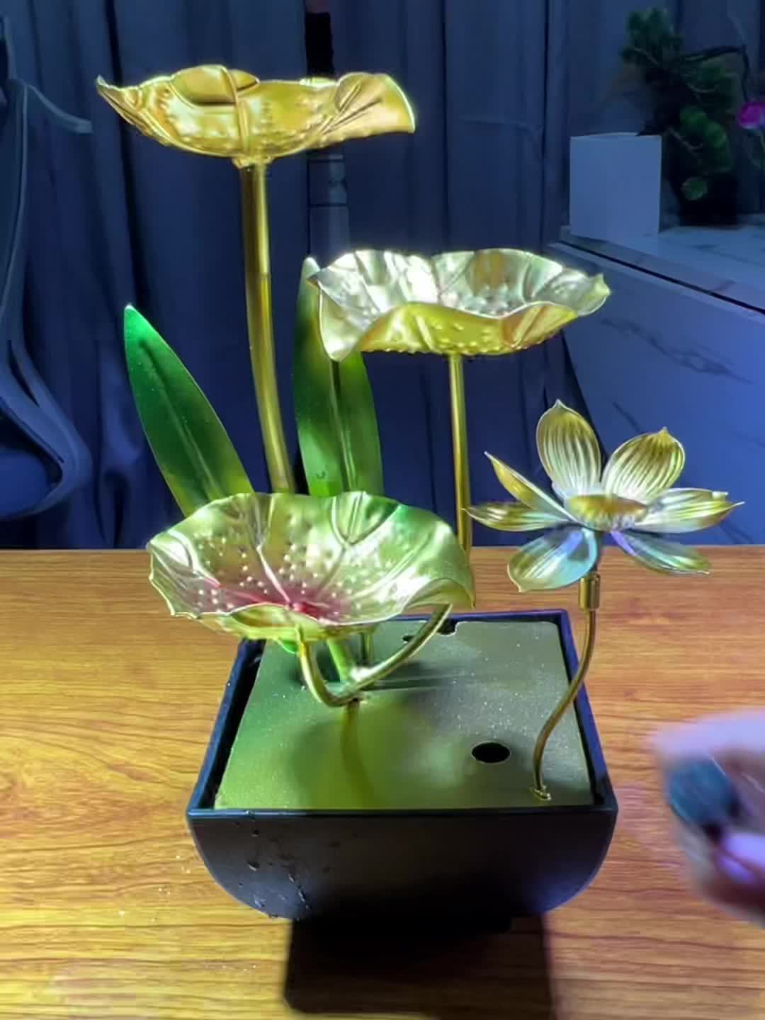 Fontaine d'Intérieur Lotus Apaisante avec Éclairage LED Compact 7