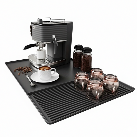 Tapis de Café en Silicone 2-en-1 avec Bords Surélevés