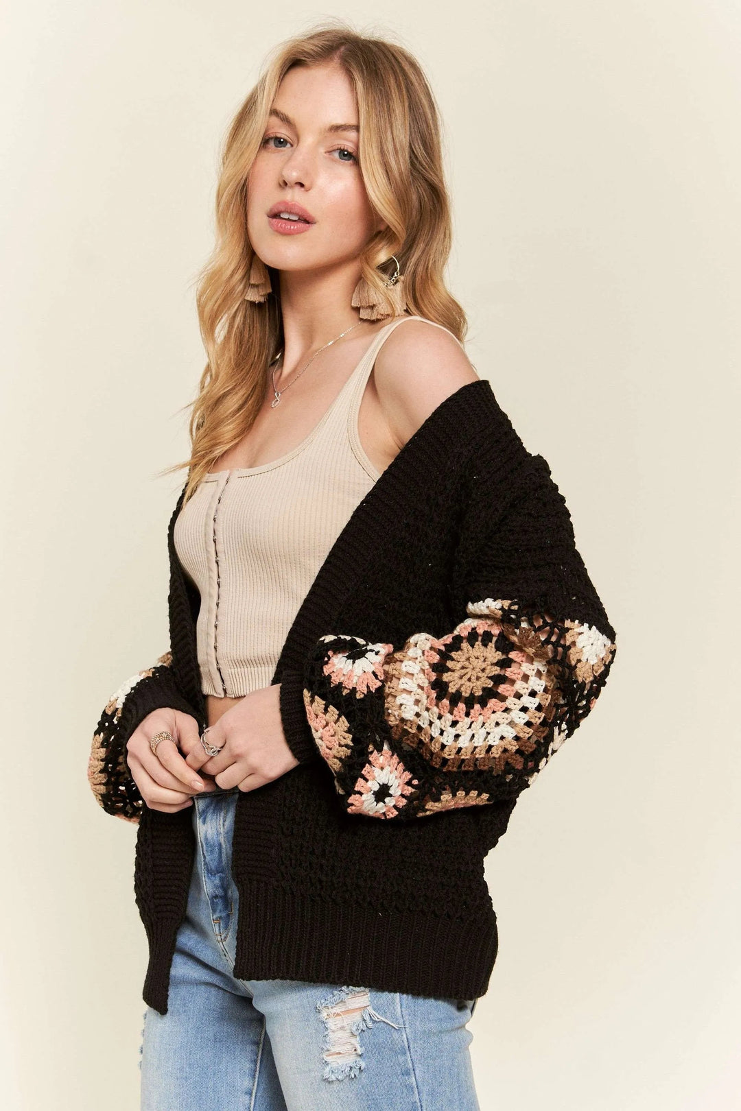 Gilet Femme Multicolore en Crochet Polyester 3