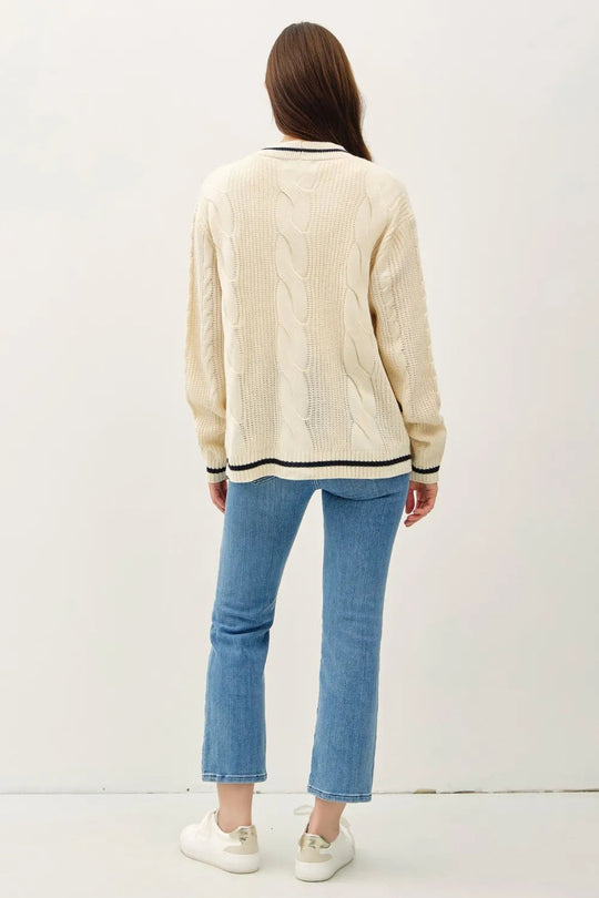 Gilet Femme V-Neck en Tricot à Câble avec Détails Contrastants 1