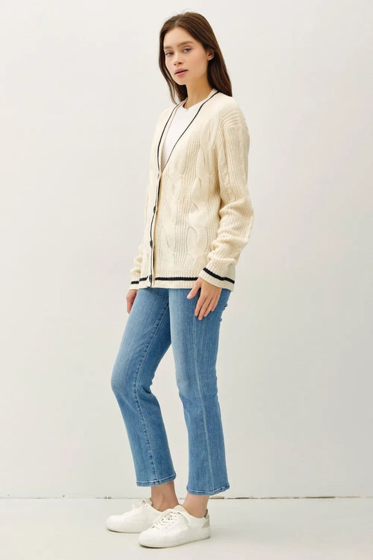 Gilet Femme V-Neck en Tricot à Câble avec Détails Contrastants 2