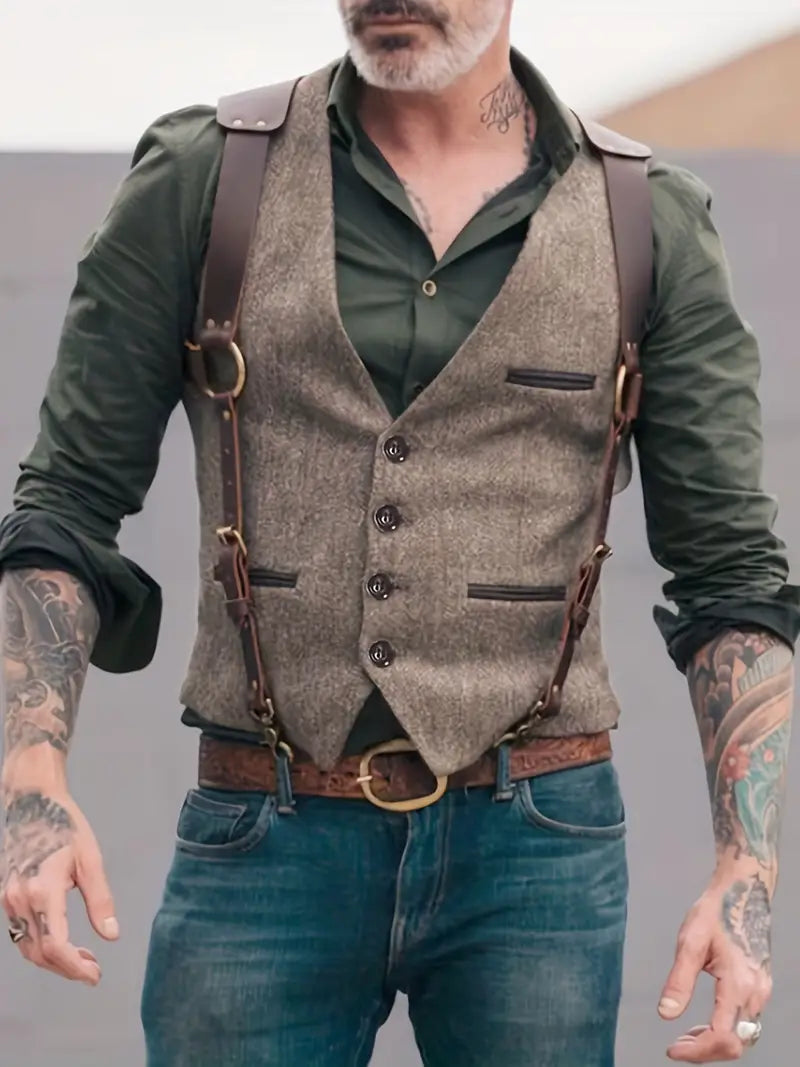 Gilet Réversible Vintage pour Hommes à Col en V 1