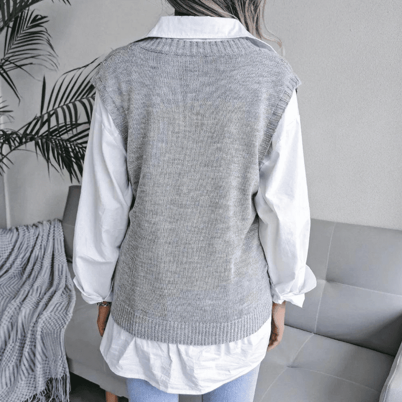 Gilet Sans Manche Femme Tricoté Col en V Fibres Acryliques 2
