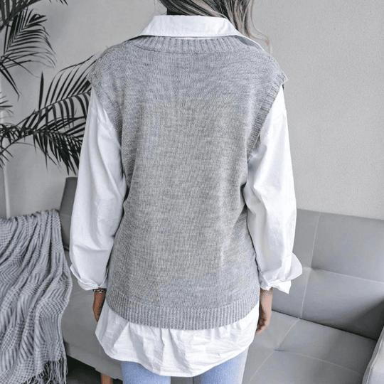 Gilet Sans Manche Femme Tricoté Col en V Fibres Acryliques 2