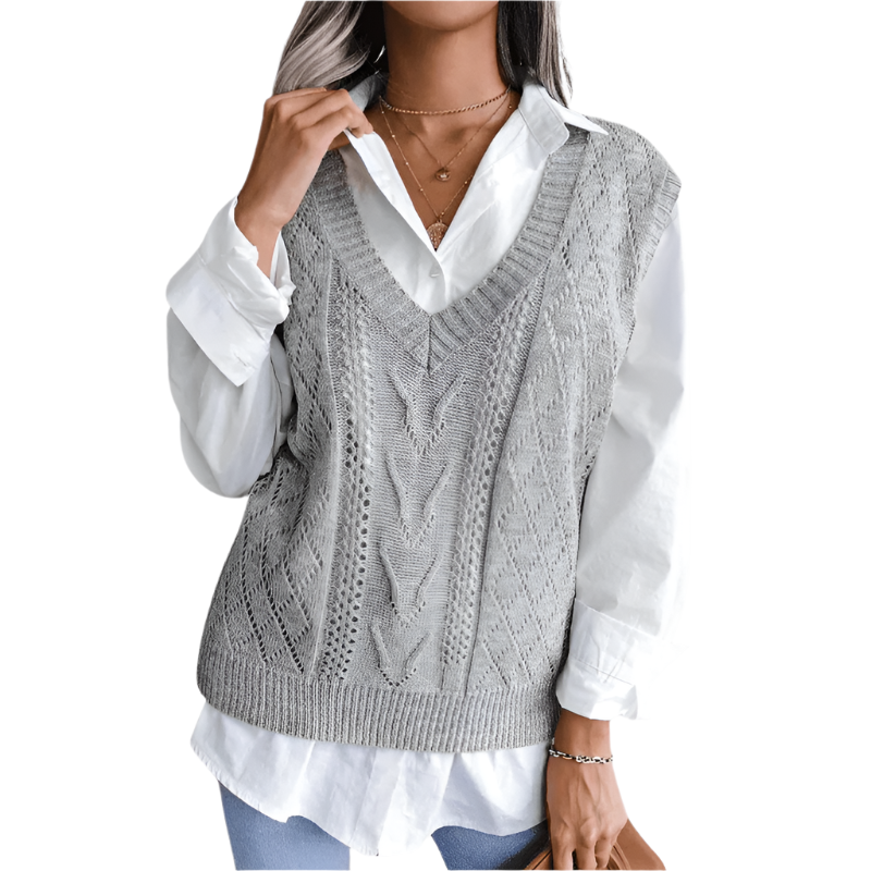 Gilet Sans Manche Femme Tricoté Col en V Fibres Acryliques 3