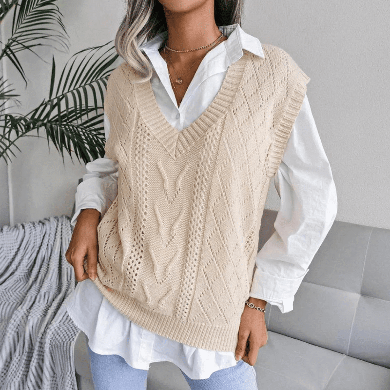 Gilet Sans Manche Femme Tricoté Col en V Fibres Acryliques 5